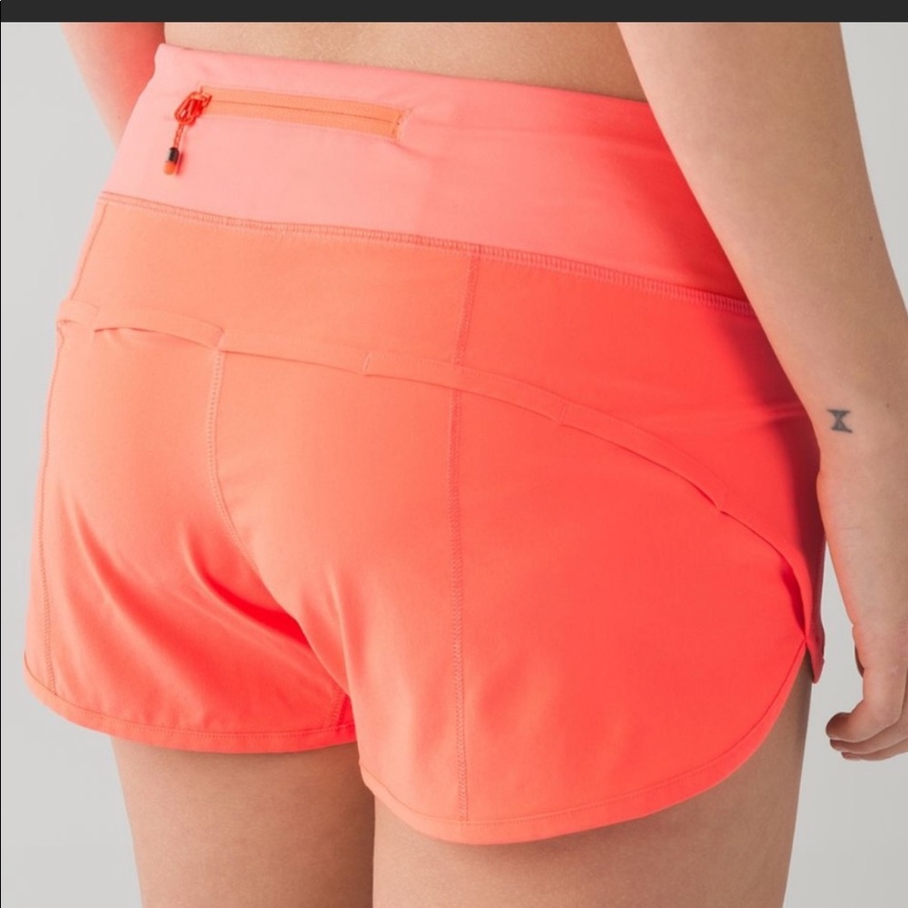 Pink/Orange Lululemon Speed Up Shorts 4 in